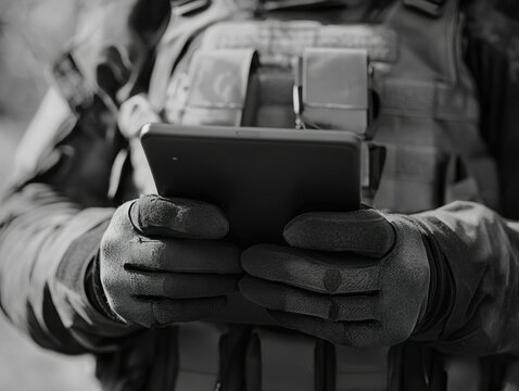 A Soldier Engaged with his Tablet