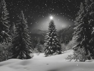 Naklejka premium Winter Night in a Snowy Forest