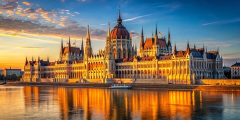 Obraz premium Panoramic Hungarian Parliament Sunrise Urban Exploration Photography