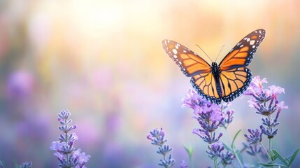 Monarch Butterfly on Lavender Blossoms: A Serene Garden Scene