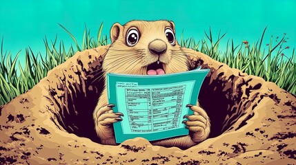 charming groundhog studies weather charts in its cozy burrow - perfect poster for any sports lounge or fun home decor!