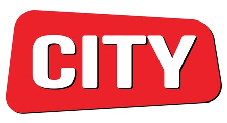 CITY text on red trapeze stamp sign.