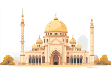 Fototapeta premium Mosque Architecture Showcases Domes, Minarets, and Islamic Design Elements Elegantly.