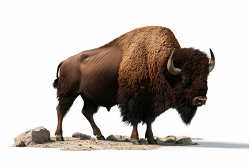 Realistic of a Majestic American Bison Standing on Rocky Ground Isolated on White Background