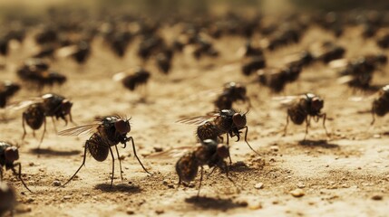 Obraz premium Many insects on sandy ground, sunny day.