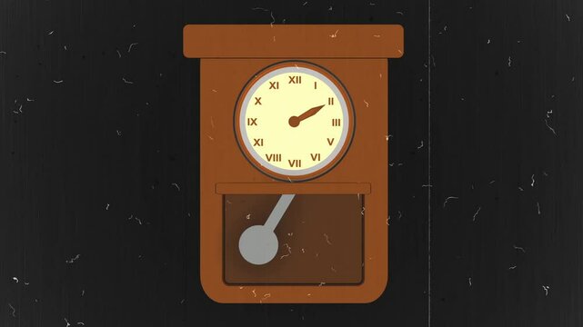 Vintage drawn clock with a pendulum on a blak background