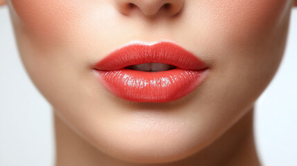 Obraz premium Close-up of woman's lips with red lipstick