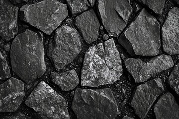 Fototapeta premium Black and white close up of a stone wall.