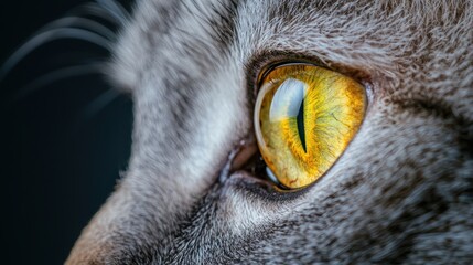 The mesmerizing slit pupil of a cat eye, showcasing its ability to adapt to different light conditions, surrounded by a ring of soft fur.