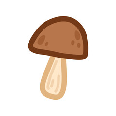 Cute mushroom design with a rich brown cap and natural texture details. Vector illustration in simple cartoon style. Ideal for woodland parties, eco-friendly projects, or rustic visuals