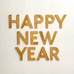 Happy New Year Gold Glitter Text on White Background  
