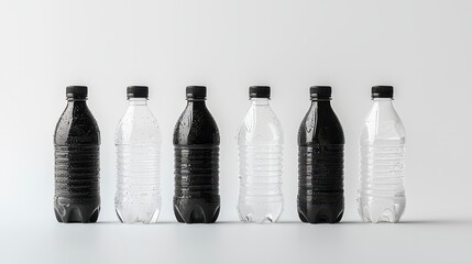 Comparative analysis of water and soft drink bottles on a minimalist background for beverage industry insights