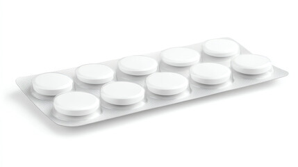 White pills in blister pack isolated on white background