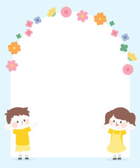 frame with child and flowers