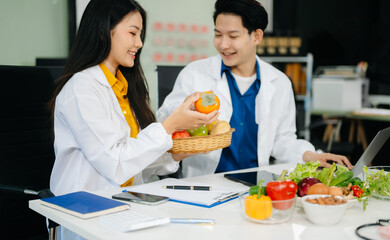 Nutritionists consulting on healthy food choices, meal planning, and wellness concepts