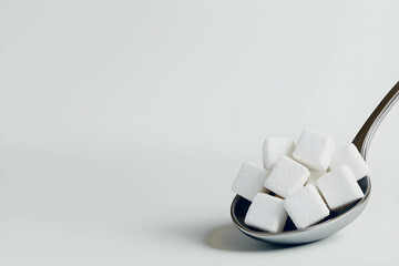 Close-Up of Sugar Cubes Piled on a Spoon Against a Soft Background with Minimalist Touch