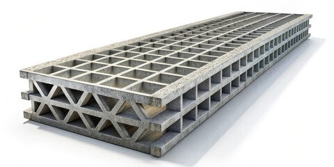 Obraz premium 3D Render Reinforced Concrete Lattice Girder, Structural Engineering, Architecture, Construction, Civil Engineering, White Background, Isolated, High Resolution Image