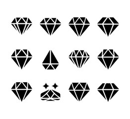 Diamond icon set. Different shapes of diamond cuts. Dimond icon set in flat style.