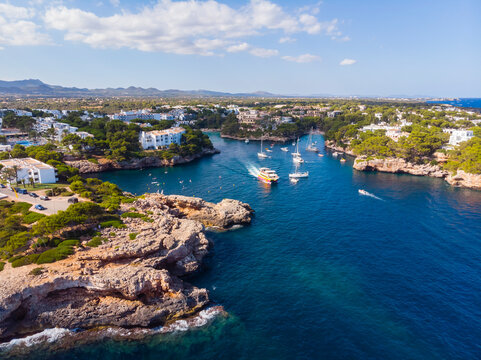 Spain, Mallorca, Portocolom, Aerial view of Cala d'Or and bay Cala Ferrera