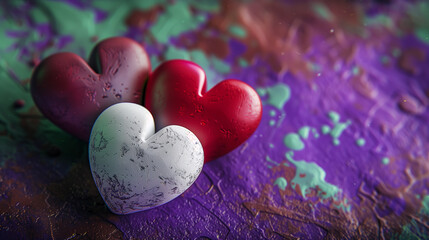 Obraz premium A Valentines Day banner with a colored background. Heart float on one side, creating a romantic and loving atmosphere.