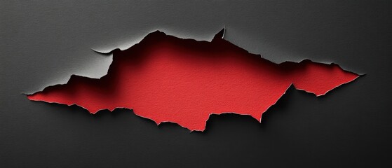 Fototapeta premium Red Torn Paper Hole on Black Background with Clean Edges, Abstract Art Concept for Creative Projects and Design Work