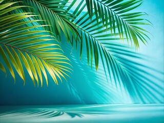 Fototapeta premium Abstract Spring Summer Background - Palm Shadow on Light Blue