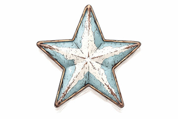 Obraz premium Vintage Decorative Star Emblem in Soft Blue and White with Rustic Texture and Shabby-Chic Finish