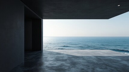 Minimalist modern building interior with large windows and clean lines