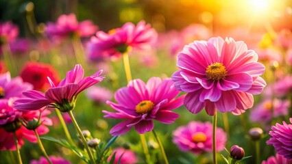 Pink Badan Bloom Spring Photography - Vibrant Flowers, Himalayan Meadow, Warm Sunlight