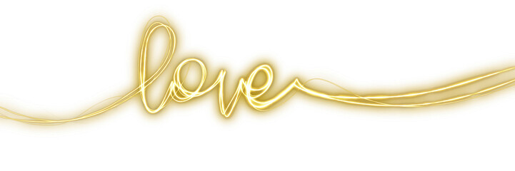 golden love text line shape glowing isolated on white