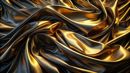 Fototapeta premium Black Gold Fabric Flowing Texture, Luxury Fabric, Elegant Background