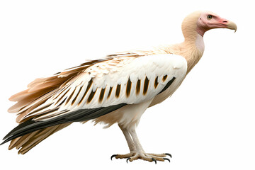 Fototapeta premium Elegant White Vulture with Distinctive Feather Patterns, Strong Beak and Graceful Posture Against White Background