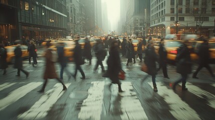 Obraz premium Blurred city crowd crossing the street in motion