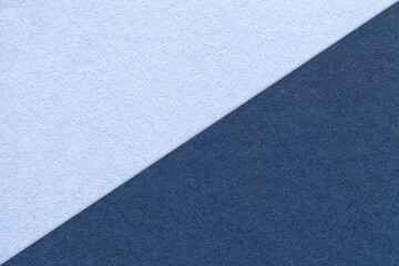 Fototapeta premium Texture craft sky and navy blue paper background, half two colors, macro. Structure vintage kraft denim cardboard