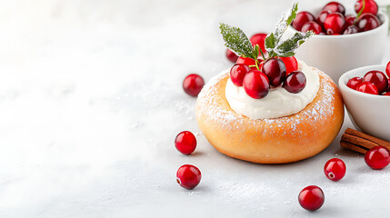 Delicious national bagel treats with cranberries cozy kitchen food photography festive atmosphere close-up view holiday spirit