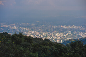 landscape and travel concept with mountain and country village