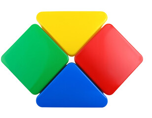 Colorful geometric shapes forming a cross on transparent background