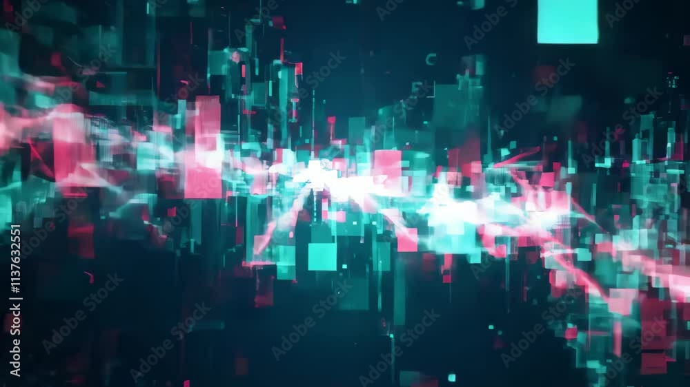 Poster dynamic visual effects showcase with colorful particles and abstract shapes in motion