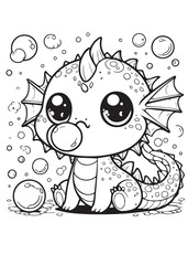 coloring page design cute dragon play with bubble 