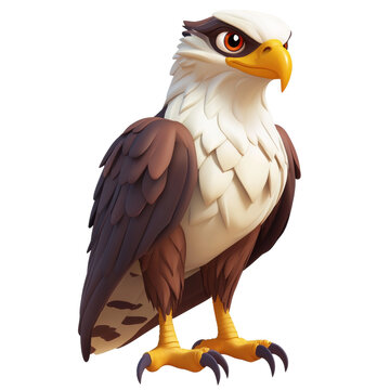 3D Beautiful hawk cartoon style, isolated on a transparent background
