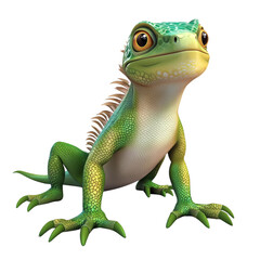 Obraz premium 3D Beautiful iguana cartoon style, isolated on a transparent background