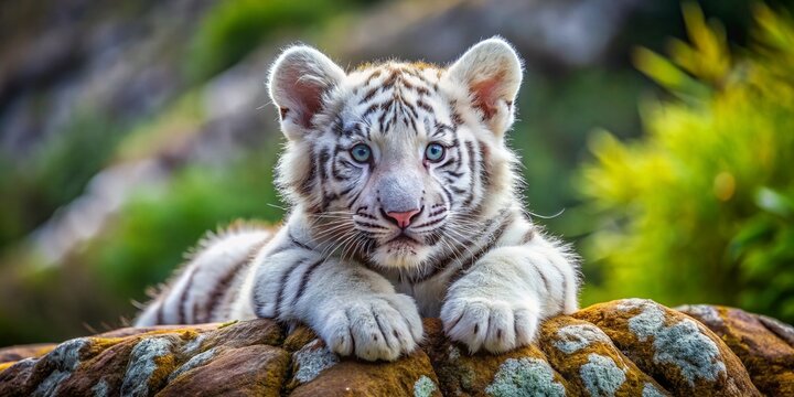 Majestic Baby White Tiger Aerial View, Wildlife Photography, Stunning Aerial Shot, Tiger Cub,  Panoramic View