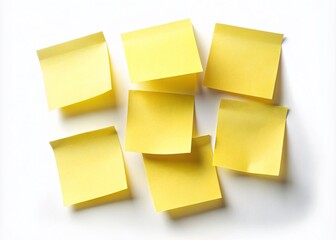 Fototapeta premium Realistic Yellow Sticky Notes, Curled Corners, Postit Notes Collection, Isolated, White Background, Tilt-Shift Photography