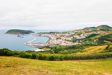 Horta, capital of Faial island, Portuguese Autonomous Region of the Azores, view from Pont da...