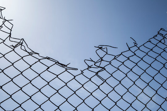 Broken wire mesh fence