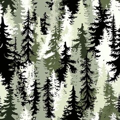 Forest Trees Silhouettes Camouflage Hunting, Seamless Camo Pattern Texture
