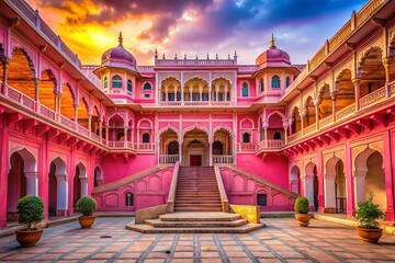 Naklejka premium Pink Royal Palace Stairs - Vintage AI Photography