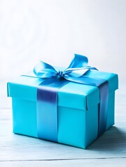 Obraz premium Blue Gift Present Box with a ribbon for Christmas or as a birthday surprise