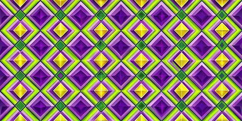 Retro Abstract Geometric Seamless Pattern: Purple Green Triangle Diamond Minimalist Design