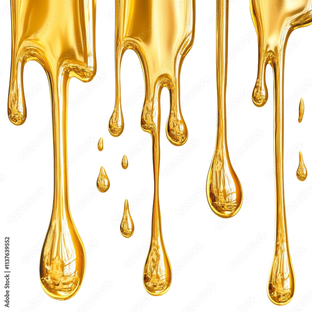Poster set of melted gold dripping isolated on transparent background